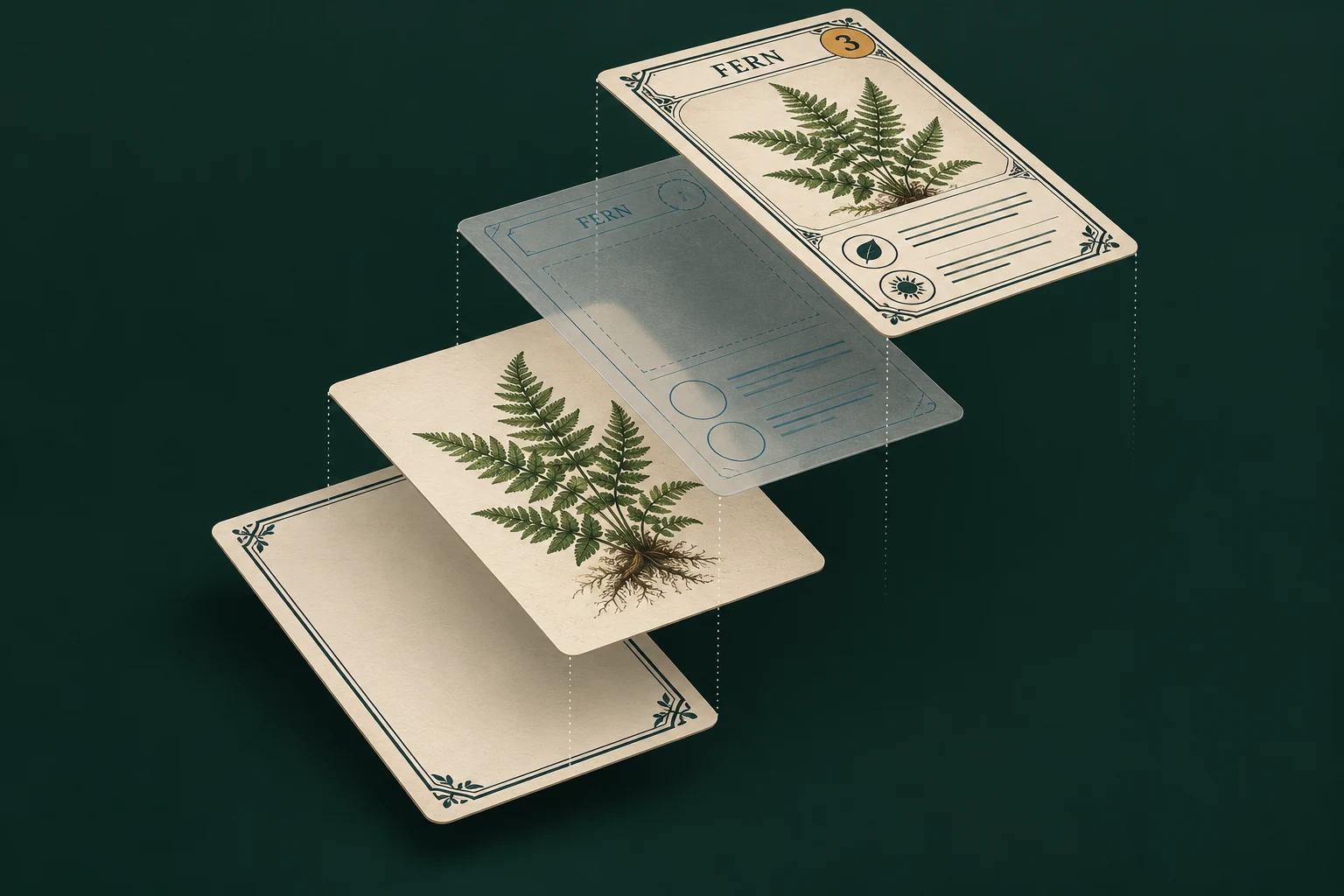 Illustration of an editable game card separated into frame, art and layout layers